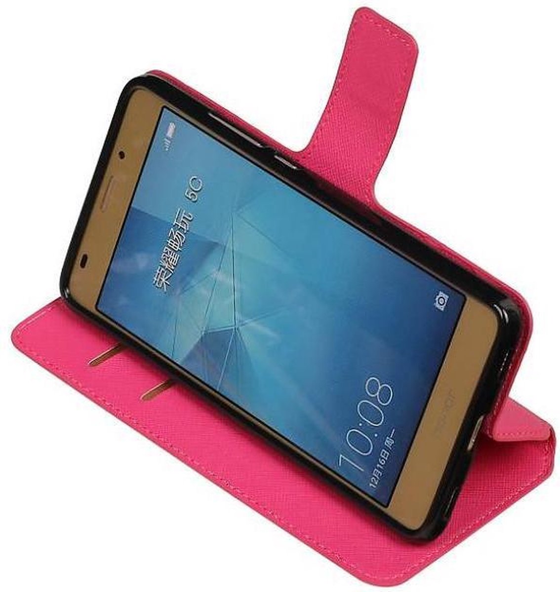 Cross Pattern TPU Bookstyle Wallet Case Hoesjes Geschikt voor Huawei Honor 5c Roze