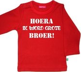 t-shirt lange mouw | Hoera! ik word grote broer| rood | maat 86/92