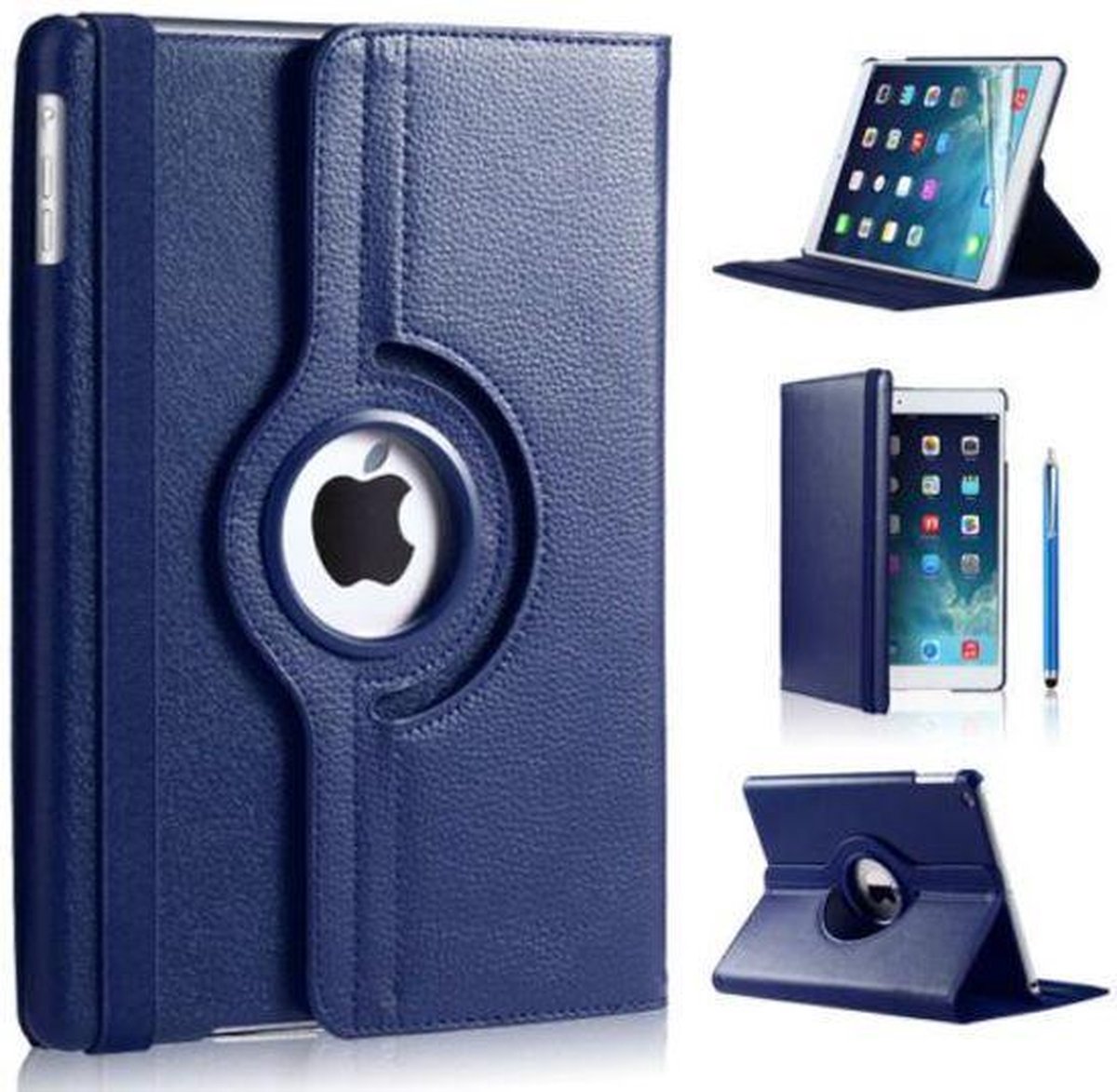 APPLE IPAD 2/3/4 DRAAIBAAR HOESJE DONKERBLAUW + stylus pen