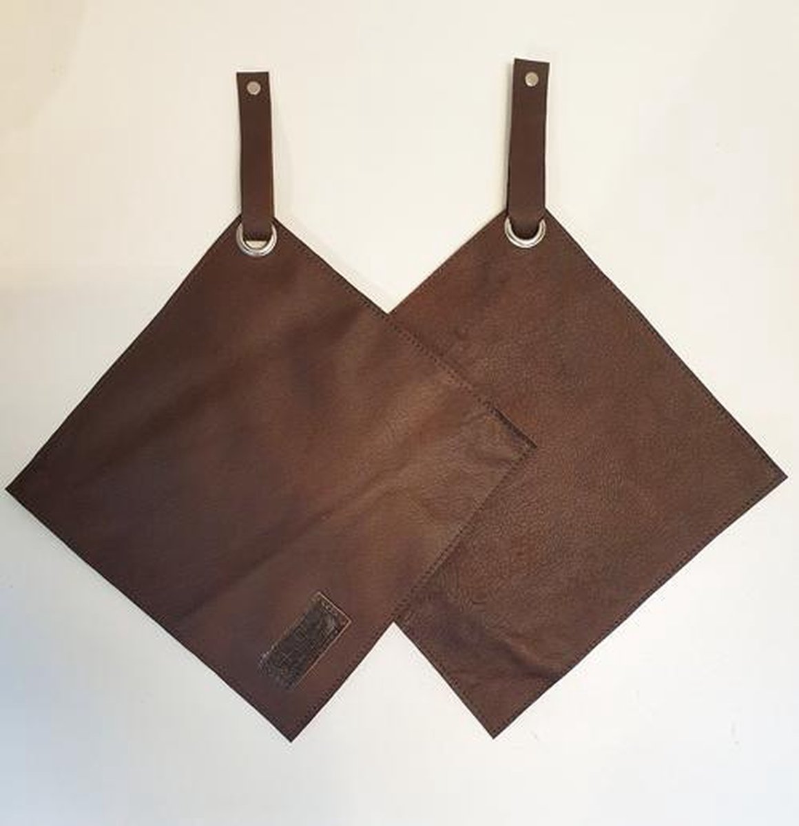 Toetie & Zo Handgemaakte leren Pannenlappen, set van 2 stuks, bruin, donkerbruin