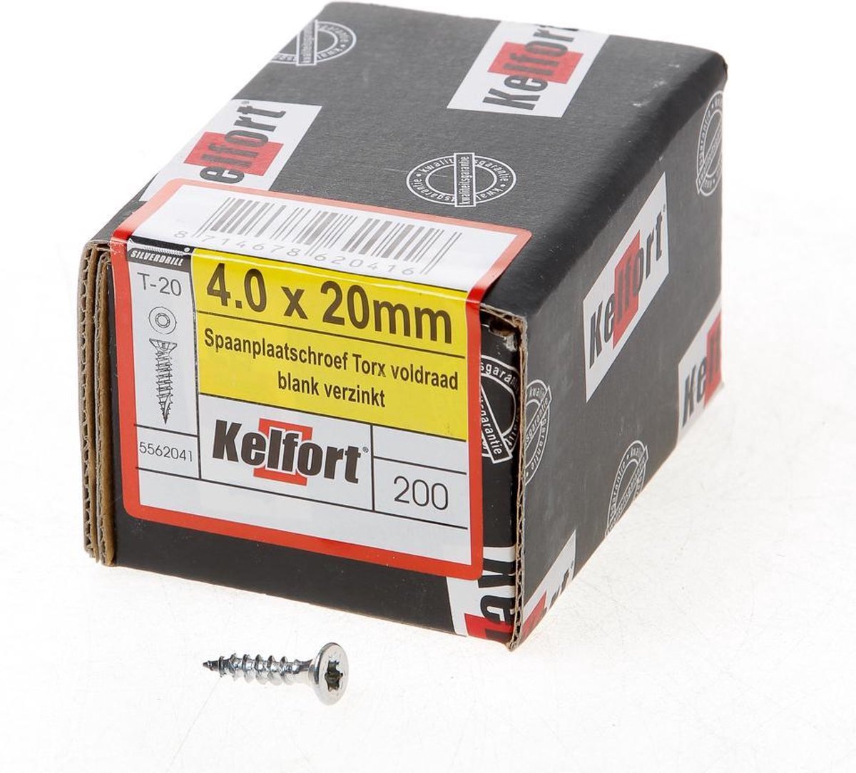 Kelfort Spaanplaatschroef platverzonken kop verzinkt T20 voldraad 4.0 x 20mm (Prijs per 200 stuks)