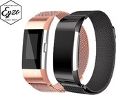 2-Pack Milanees Bandje voor Fitbit Charge 2 - Groot / Large – RVS Milanese Watchband voor Activity Tracker – Zwart (Black) / Rose Gold (Rosegoud) – Band met Magneetsluiting