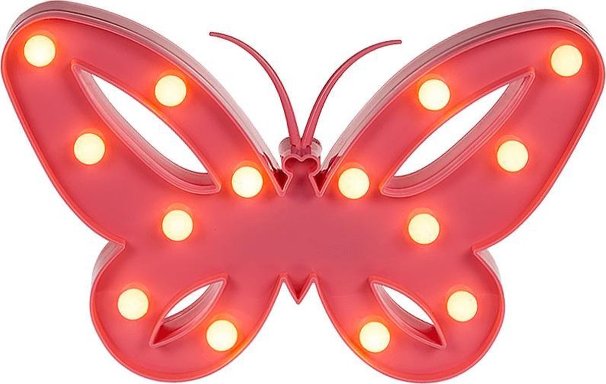 Roze vlinder lamp met 14 LED bolletjes