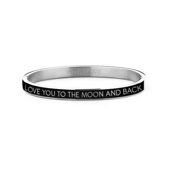 Bracelet en acier 8KM BC0001 Key Moments avec texte - Love You to The Moon - Taille unique - Argenté / Zwart