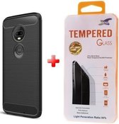 Silicone gel zwart hoesje Motorola Moto G7 + Glas screenprotector