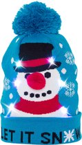 JAP Kerstmuts met lichtjes - Beanie met kerst verlichting - Sneeuwpop 3D neus  - Let it snow