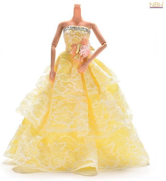 Gele Prinsessenjurk of trouwjurk met 3 lagen kant voor de Barbie pop | bol