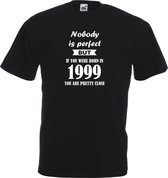 Mijncadeautje - Unisex T-shirt - Nobody is perfect - geboortejaar 1999 - zwart - maat XXL