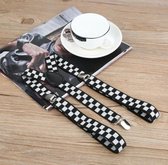 Bretels Heren F1 Race - Zwart met Wit Geblokt - 3 clips - 2,5 cm