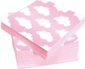 20x Wolken geboorte meisje thema servetten 33 x 33 cm - Papieren wegwerp servetjes - Geboorte meisje/roze/witte wolken kraamfeest/versieringen/decoraties