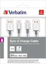 Verbatim Lightning Cable Sync & Charge 100cm Zilverkleurig - Duo Pack