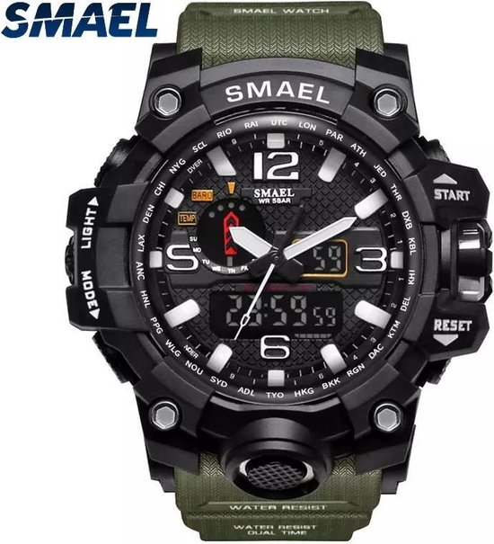 Smael Analog Quartz Herenhorloge Militaire klok watwrdicht 50m LED Army Green