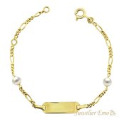 Juwelier Emo - 9 Karaat Gouden Kinderarmband jongens met Parels - Kinder Plaatarmband - 14 CM