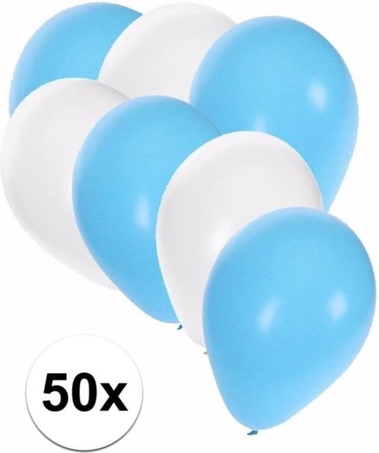 50x ballonnen lichtblauw en wit - knoopballonnen