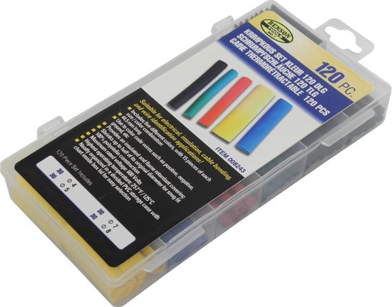 Assortiment de couleurs de tubes thermorétractables de 120 pièces dans une boîte de rangement solide