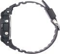 Zijprofiel van een zwart G-Shock horloge met een gesp.