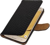 Zwart Slang booktype wallet cover hoesje voor Samsung Galaxy J2 2016