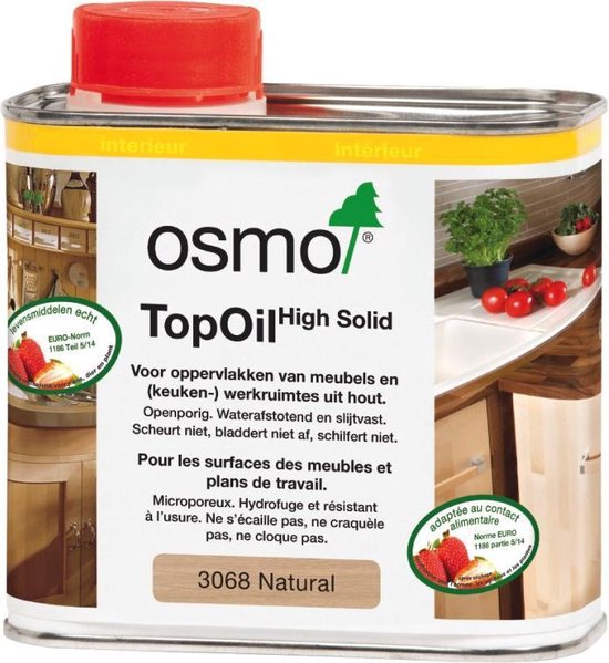 Osmo TopOil 3068 Natural 0.5 Liter | Meubel Olie voor Hout | Werkbladolie | tafel - snijplank - Werkbladen | Houtolie - meubelolie