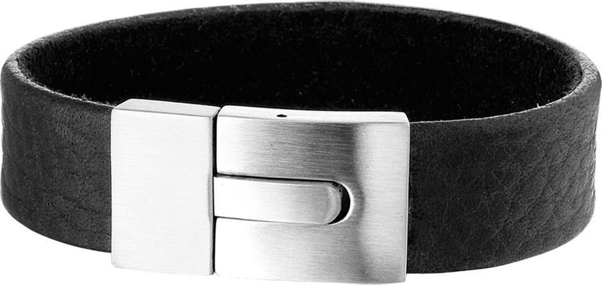 Vigor Armband Leder Mat 21 cm - Staal
