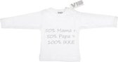 VIB® - Baby T-Shirt 50%Mama+50%Papa=100% IKKE (Wit)-(3-6 mnd) - Babykleertjes - Baby cadeau