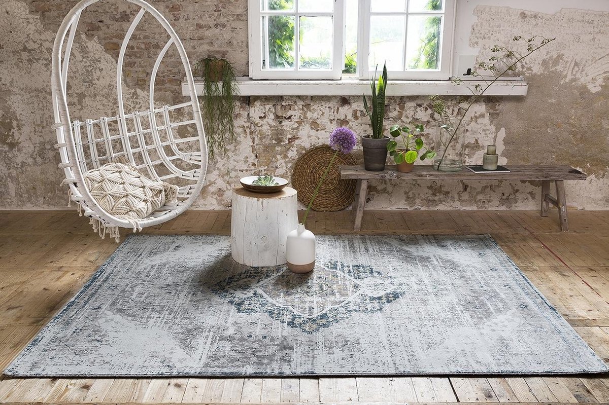 LIFA LIVING Vloerkleed - Vintage - Klassiek - Polyamide - Beige/Donkerblauw - 133 x 200 cm