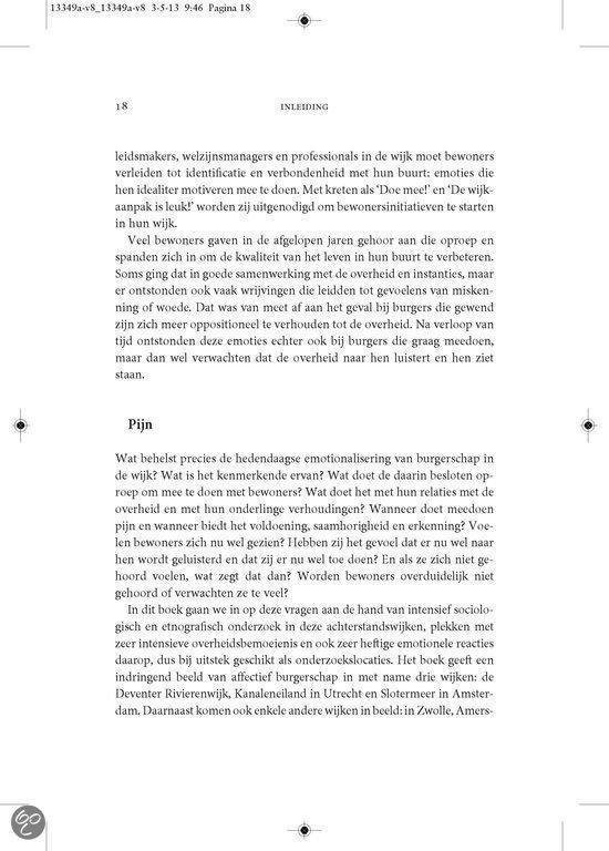 Paginainhoudsopgave met de titel "INLEIDING" en een paragraaf over de relatie tussen burgerzin, emoties en de stad.