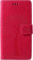 Shop4 - Motorola Moto G7 Plus Hoesje - Wallet Case Boom Patroon Roze