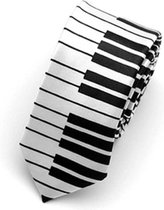 Leuke Piano Stropdas Wit 145X5cm - Happy Tie - Feest - Polyester - Kostuum - Pak - Das - Plastron - Gala