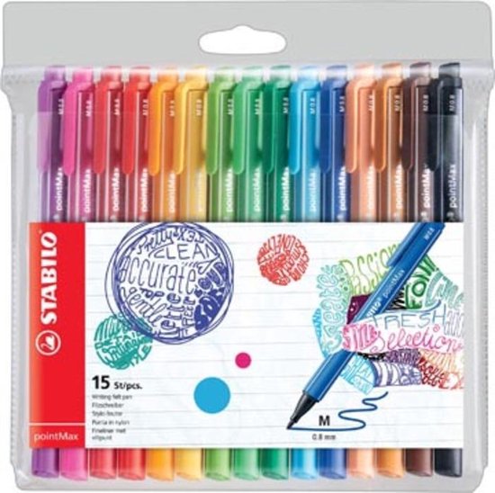 Stabilo stylus pointMax, pochette de 15 pièces de couleurs assorties