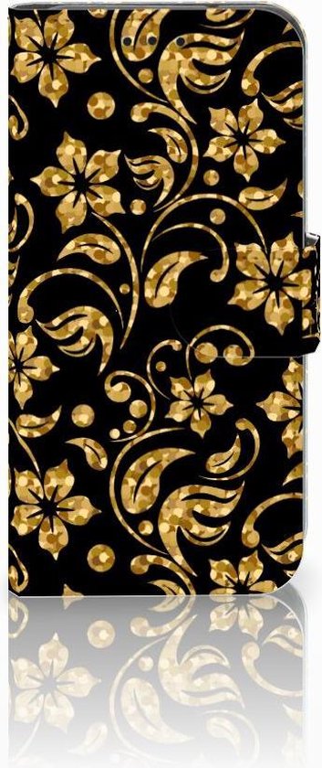 Coque Samsung Galaxy S10e Portefeuille Livre Fleurs D'Or