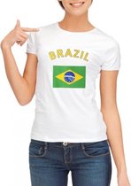 Wit dames t-shirt met vlag van Brazilie L