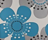 Dutch Wallcoverings Papierbehang retro bloem - turquoise/zilver