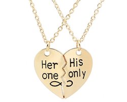 WiseGoods - Ketting voor Koppel - Sieraden - Liefdes Cadeau - Romantisch Cadeau - Relatie Geschenk - Hartvormig - 2 Stuks - Goud