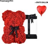 Rozen Teddy Beer in Luxe Geschenkdoos - Met Gratis Love Ballon - Hart Ballon - Roos Beer - Valentijnsdag - Moederdag - Liefde - Rood - Rozen beer - Cadeau - Kado - 25cm