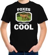 Dieren vossen t-shirt zwart kinderen - foxes are serious cool shirt  jongens/ meisjes - cadeau shirt bruine vos/ vossen liefhebber XS (110-116)