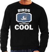 Dieren vogels sweater zwart heren - birds are serious cool trui - cadeau sweater grote zilverreiger/ vogels liefhebber XL