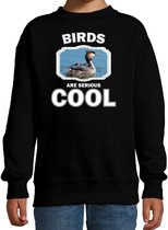 Dieren vogels sweater zwart kinderen - birds are serious cool trui jongens/ meisjes - cadeau fuut vogel/ vogels liefhebber 7-8 jaar (122/128)