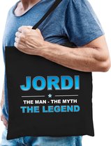 Naam cadeau Jordi - The man, The myth the legend katoenen tas - Boodschappentas verjaardag/ vader/ collega/ geslaagd