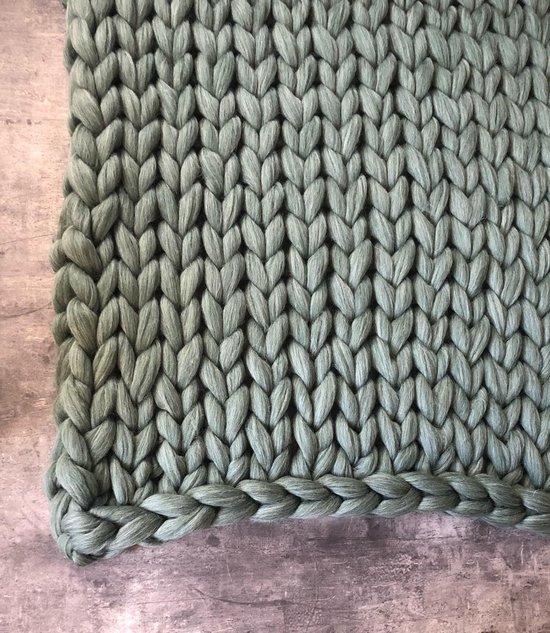 HOMEY & STUFF gebreide wollen deken 3XL - 100% Handgemaakt Merino Lontwol Plaid - Huisdecoratie Kleed - 150 x 240 cm - Melange Groen | Donker Groen