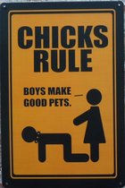 Wandbord – Chicks rule - Vintage Retro - Mancave - Wand Decoratie - Emaille - Reclame Bord - Tekst - Grappig - Metalen bord - Schuur - Mannen Cadeau - Bar - Café - Kamer - Tinnen b