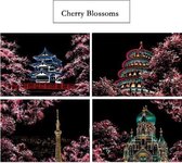 Kras Tekeningen Set Cherry Blossom 29x21cm (4 stuks) | Krastekeningen pakket | Scratch Art / Painting | Kraskaarten | Krasfolie