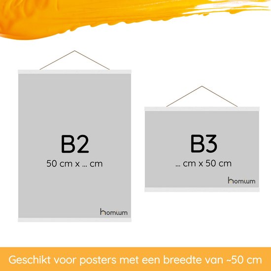 Accroches posters formats B2 (50x...) et B3 (...x50). Logo Homium.