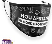 Geboortekapje, hou afstand ik word grote broer! | mondkapje | mondmasker | wasbaar | herbruikbaar | neusclip | polyester | katoen | verstelbaar | geboorte | hoera | beschuit | zwan