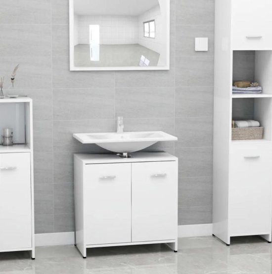 Badkamerkast - hoogglans wit - badkamer kast - wastafel onderkast -  badkamerkastje -... | bol.com