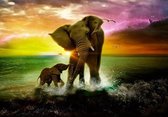 Ren4Shop© Diamond painting volwassenen 40 x 30cm Olifant - dieren - olifanten - familie - baby olifant - zee - complete set - Ronde steentjes