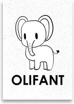 Kinderposter | Kinderkamer | Babykamer | Dieren | Wanddecoratie | A3 formaat | MOODZ design | Olifant | Wit