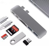 Macbook USB-C Dock | USB-C Hub 6 in 1 Multi Adapter | Thunderbolt, USB-C, USB 3.0 SD, Micro SD | Apple Macbook Air 2018-2019 | Apple Macbook Pro 2018-2019 | Multifunctionele adapter | Grijs |