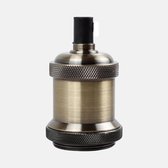 Snoerpendel. Luxe retro messing fitting E27 met stoffen aansluitsnoer en bijbehorende plafondkap. Wordt met sierlijke retro lamp in lange vorm geleverd. U kunt aan deze fitting ook