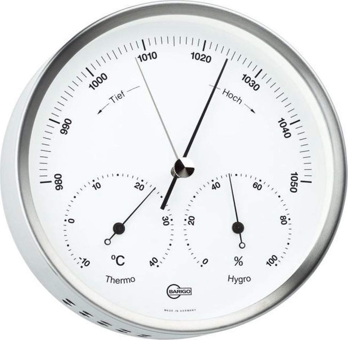 Barigo 317 M weerstation - edelstaal - barometer thermometer hygrometer - Ø 10 cm