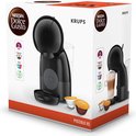 Verpakking van de zwarte Krups Dolce Gusto Piccolo XS koffiemachine met afbeeldingen van de machine en koffie.